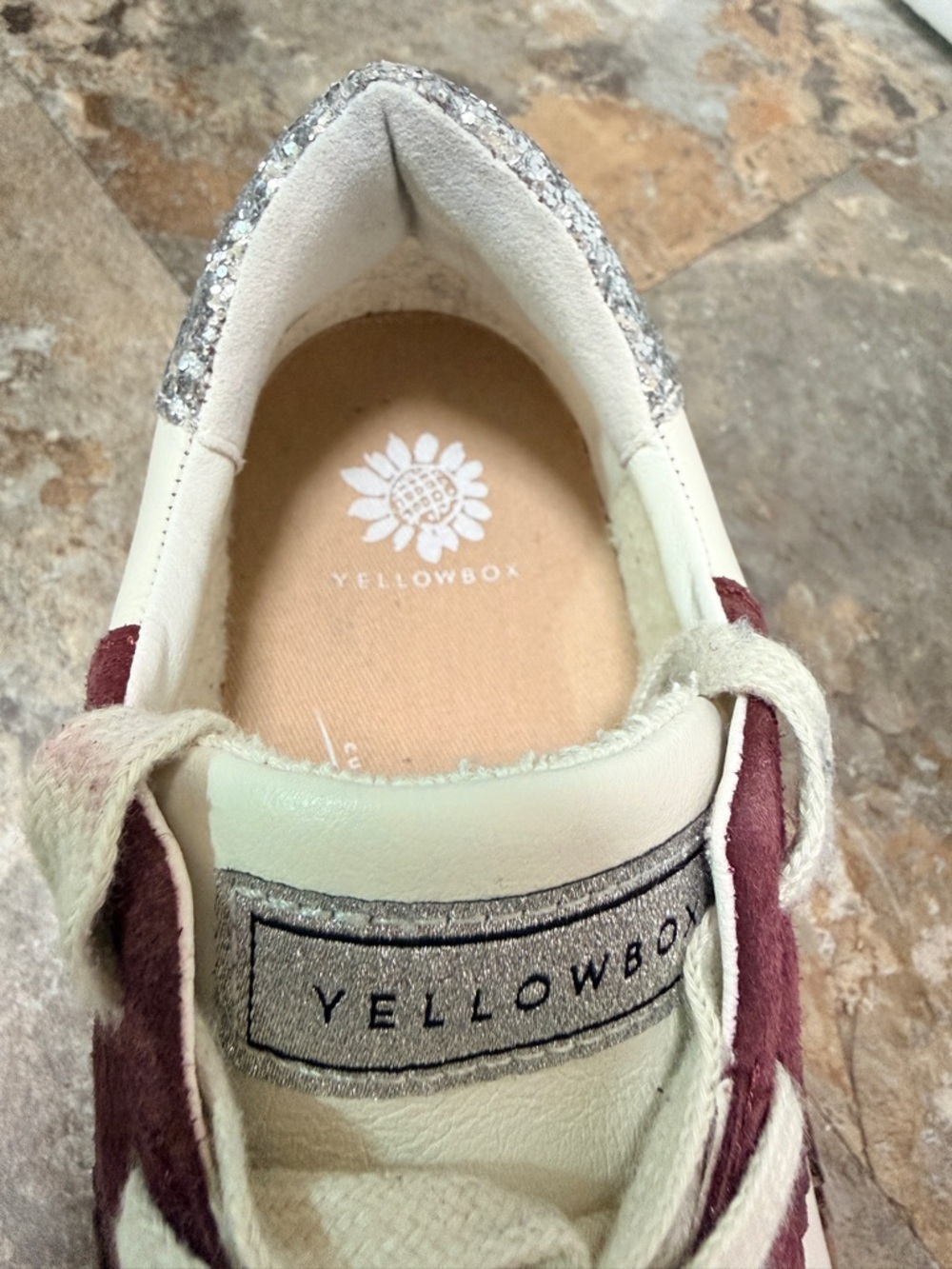 YellowBox Glitter Accent White & Burgundy Sneaker - Picture 2 of 9